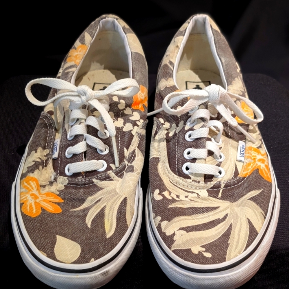 Orange and Cream Vans with Floral Print
